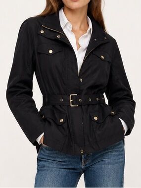 Ralph Lauren Classic Black Rain Jacket Style Belted Utility Jacket Size Medium